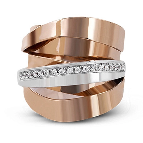 Multi-Layer Wrap Ring For Women Copper Rose Gold Bi-Color Geometric Micro-Pave Cubic Zirconia Statement Jewelry