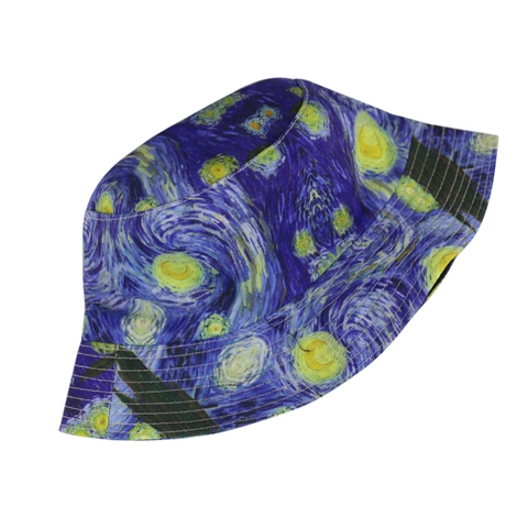 Reversible Bucket Hat For Men Women Oil Painting Style Starry Night Print Polyester Sunshade Travel Beach Outdoor Sun Hat