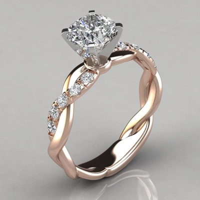 Women Princess Cut Zircon Ring Copper Twisted Infinity Band Wedding Engagement Party Fashion Jewelry