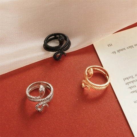 Retro Snake Ring Copper Wrap Around Adjustable Realistic Scale Texture Punk Gothic Jewelry For Women Men