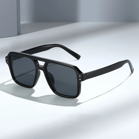 Gafas De Sol Cuadradas Grandes Retro Montura PC Lente AC Doble Puente UV400 Moda Exterior Conducir Unisex