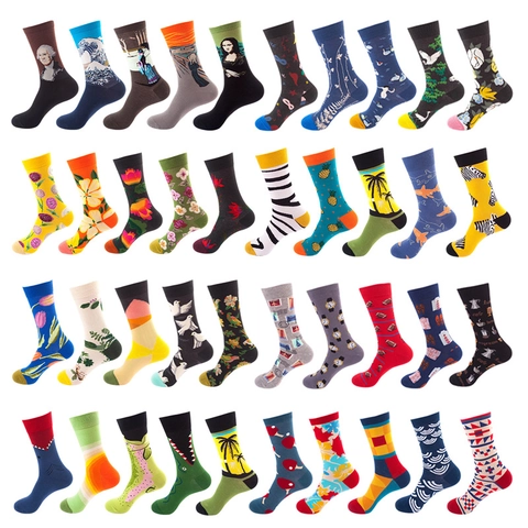 Cotton Blend Artistic Oil Painting Crew Socks For Men Women Harajuku Streetwear Trendy Novelty Patterned Breathable Casual Socks