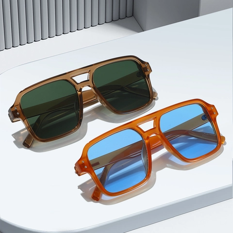 Gafas De Sol Cuadradas Grandes Retro Montura PC Lente AC Doble Puente UV400 Moda Exterior Conducir Unisex