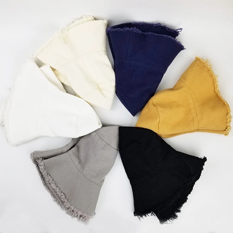 Sombrero De Pescador Para Mujer De Lona De Algodón Con Borde Deshilachado Protección Solar Informal Color Sólido