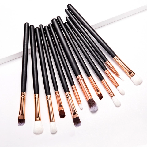 Professional Eyeshadow Brushes Synthetic Fiber Wood Handle Rose Gold Metal Tube Soft Dense Portable Eye Makeup Blending Tools