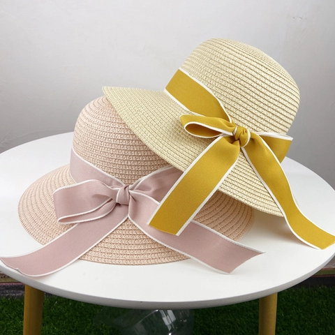 Cappello Di Paglia Da Donna A Tesa Larga Protezione Solare Fiocco Nastro Vacanze Al Mare Estate Traspirante