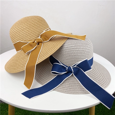 Cappello Di Paglia Da Donna A Tesa Larga Protezione Solare Fiocco Nastro Vacanze Al Mare Estate Traspirante