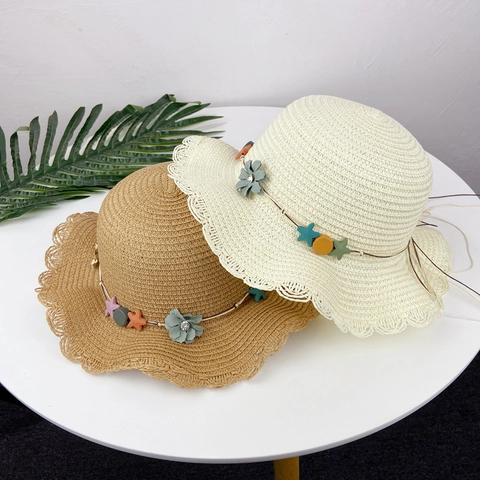 Mädchen Strohhut Sonnenhut Mit Breiter Wellenrand Bunte Stern Blumen Dekoration Für Sommer Strand Urlaub