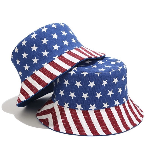 Cappello Alla Pescatora Reversibile Bandiera Americana Tela Protezione Solare Pieghevole Outdoor Estate Viaggio