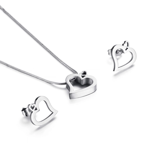 Sieradenset Slangenketting Met Hol Hart Hanger En Oorbellen Met Strik Roestvrij Staal Titanium Minimalistisch Voor Dames