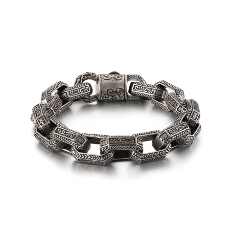 Herren Retro Graviertes Blumenmuster Gliederarmband 316L Edelstahl Punk Gothic Biker Schweres Metall Schmuck