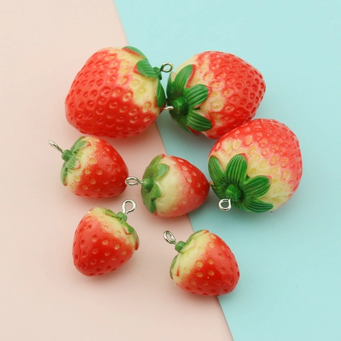 Strawberry Charms Resin Simulation Fruit 3D Miniature Pendants For DIY Jewelry Making Earrings Keychain Bag Decor Craft