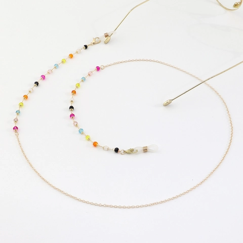 Colorful Beaded Glasses Chain Metal Alloy Eyewear Holder Strap Anti-Slip Retro Handmade Accessory For Women