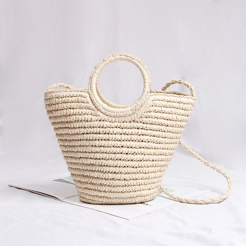 Borsa In Paglia Da Donna Manico Tondo Borsa A Tracolla Fatta A Mano Vintage Spiaggia Vacanza Estate Elegante