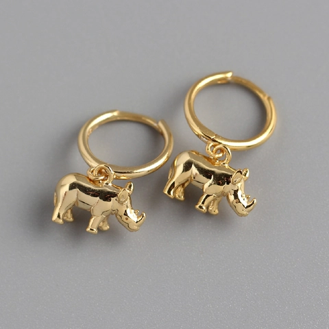 Rhino Anhänger Huggie Hoop Ohrringe 925 Sterling Silber Poliert Minimalistische Tier Schmuck Für Frauen
