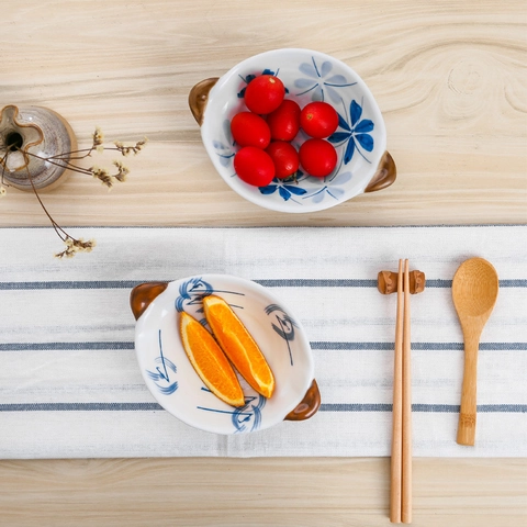 Japanese Hand Painted Ceramic Bowl With Handles High Temperature Porcelain Salad Fruit Dipping Sauce Microwave Safe Dish