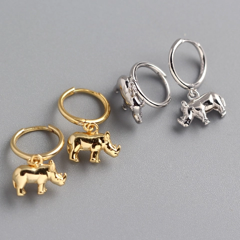 Rhino Anhänger Huggie Hoop Ohrringe 925 Sterling Silber Poliert Minimalistische Tier Schmuck Für Frauen
