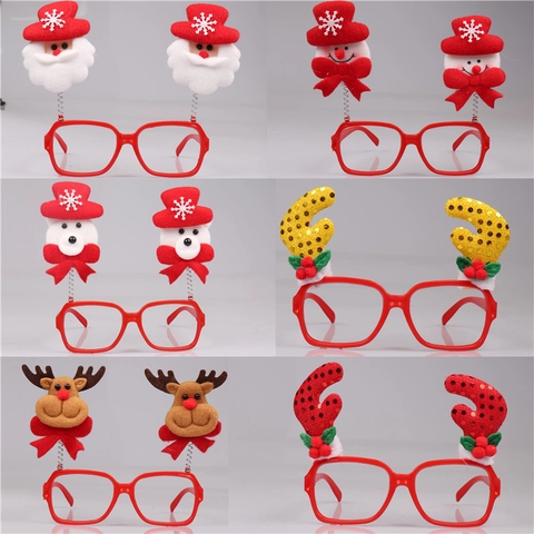 Montature Per Occhiali Di Natale Cartone Animato Babbo Natale Pupazzo Di Neve Corna Plastica Paillettes Decorazioni Per Feste Oggetti Scena