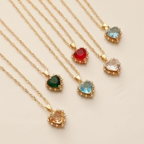 Hart Hanger Ketting Koper Zirkoon Strass Elegant Sleutelbeen Ketting Voor Vrouwen Esthetische Sieraden Cadeau