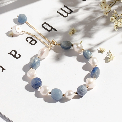 Bracciale Con Süßwasserperle E Pietre Naturali Da Donna Catena Oro Regolabile Gioiello Elegante Minimalista