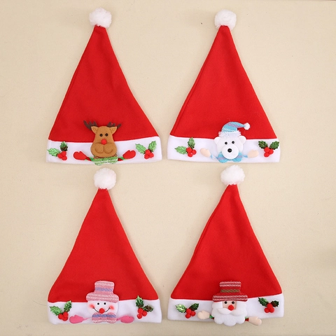 Cappelli Di Natale Tessuto Morbido Rosso Bianco Cartone Animato Babbo Natale Pupazzo Di Neve Renna Orso Accessorio Festa