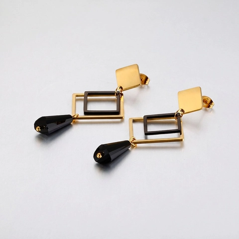 Orecchini a Goccia Geometrici in Acciaio Inossidabile per Donna Cornice Quadrata Minimalista Ciondolo a Goccia Nero Gioielli