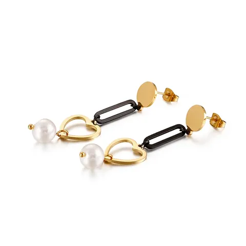 Pendientes Largos De Acero Inoxidable Con Dije De Corazón Y Perla Artificial Geométrica Moda Vintage Para Mujer