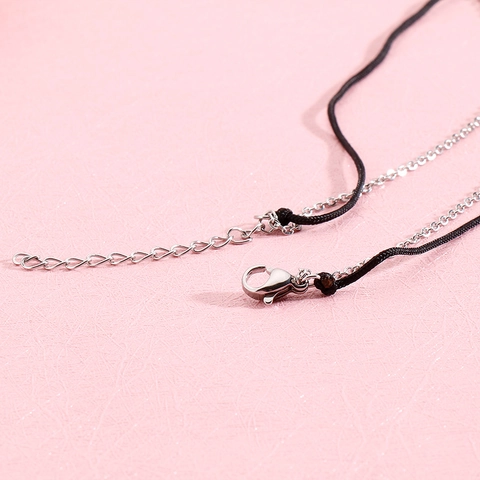 Double Layer Necklace Stainless Steel Heart Love Pendant Imitation Artificial Pearl Black Rope Numeric Cylinder Fashion Jewelry