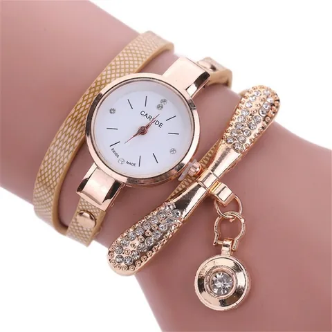 Women Quartz Bracelet Watch Multi Layer Faux Leather Winding Strap Rhinestones Dragonfly Pendant Bohemian Fashion Retro