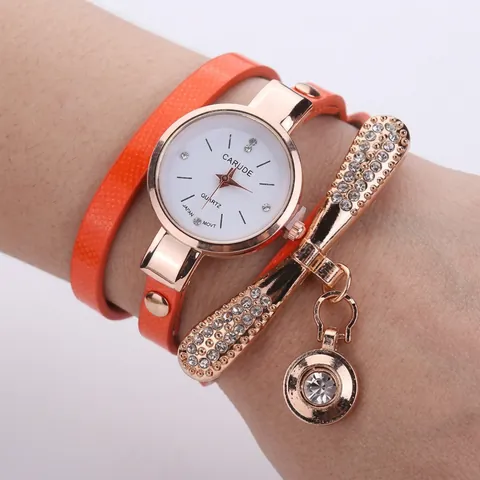 Women Quartz Bracelet Watch Multi Layer Faux Leather Winding Strap Rhinestones Dragonfly Pendant Bohemian Fashion Retro