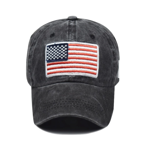Vintage Washed Cotton Baseball Cap American Flag Patch USA Embroidery Distressed Casual Adjustable Hat
