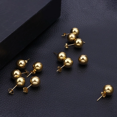 18K Vergoldete Edelstahl Hohlkugel Ohrstecker Polierte Perle Mode Schmuck Für Frauen