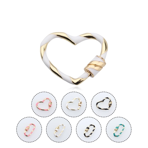Copper Enamel Heart Oval Spiral Buckle Clasp Jewelry Findings Connector Screw Lock For DIY Necklace Bracelet Making