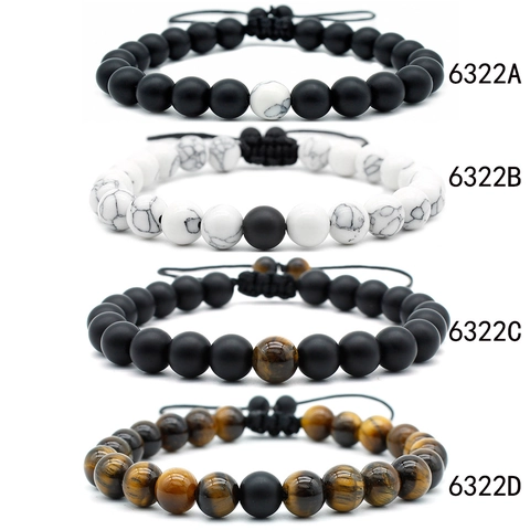 Pulsera De Cuentas De Ojo De Tigre Natural Piedra Turquesa Blanca Cuerda Trenzada Ajustable Joyería Minimalista