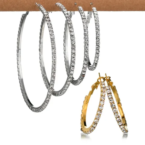 Creolen Übergroße Legierung Mit Strass Funkelnd Großer Rundschmuck Für Damen Party Mode Übertriebener Icy Stil