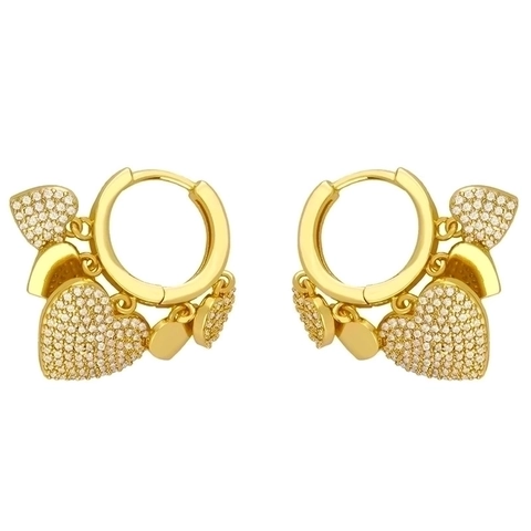 Heart Dangle Hoop Earrings Cubic Zirconia Pave 18K Gold Plated Copper Simple Fashion Jewelry With Copper Earring Post
