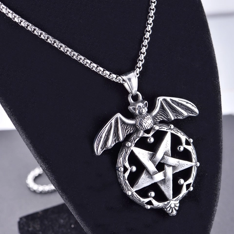 Collana Con Ciondolo Pentagramma Pipistrello Gotico Acciaio Inossidabile Gioielli Punk Hip Hop Per Uomo
