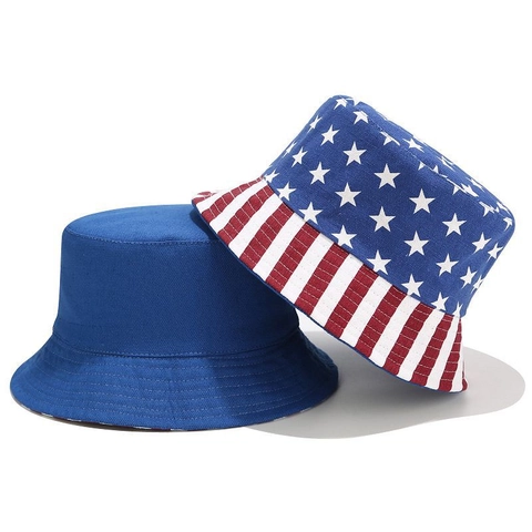 Cappello Alla Pescatora Reversibile Bandiera Americana Tela Protezione Solare Pieghevole Outdoor Estate Viaggio