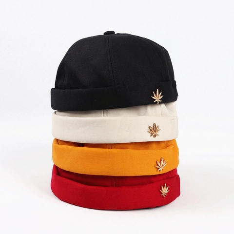 Gorro Docker Sin Ala Miki Cap Lona De Algodon Hoja De Arce Metalica Ajustable Color Solido Unisex Retro Hip Hop Streetwear