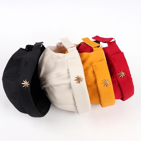 Gorro Docker Sin Ala Miki Cap Lona De Algodon Hoja De Arce Metalica Ajustable Color Solido Unisex Retro Hip Hop Streetwear