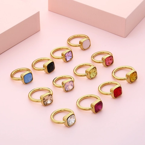 Anello Alla Moda Con Zircone Taglio Quadrato Placcato Oro Acciaio Inossidabile Gioielli Minimalisti Per Donna Anello Con Gemma Colorata