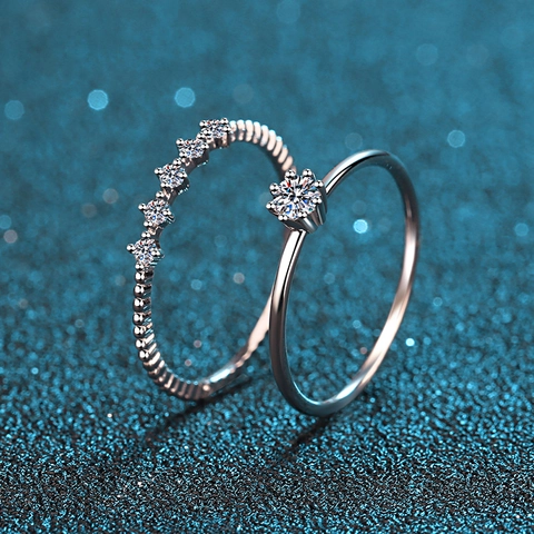 Ensemble de Bagues en Argent Sterling 925 avec Moissanite pour Femmes Serti à Six Griffes Bagues Superposables Mariage Bijoux