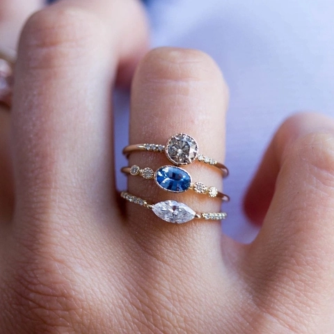 Women Engagement Ring 14K Gold Plated Copper Oval Marquise Cubic Zirconia Vintage Elegant Fashion Jewelry Anniversary