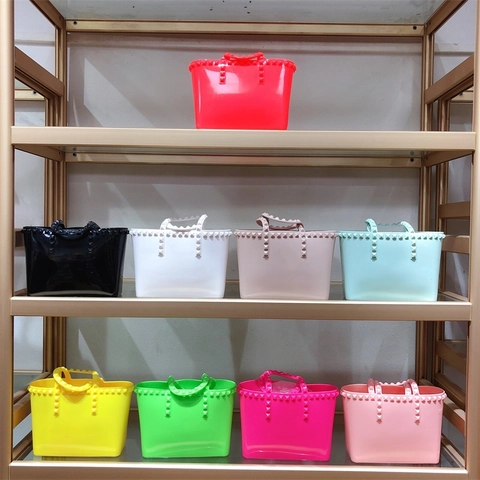 Studded Jelly Tote Bag PVC Waterproof Large Capacity Transparent Handbag Shopping Bucket Bag For Women