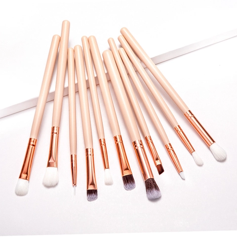 Professional Eyeshadow Brushes Synthetic Fiber Wood Handle Rose Gold Metal Tube Soft Dense Portable Eye Makeup Blending Tools