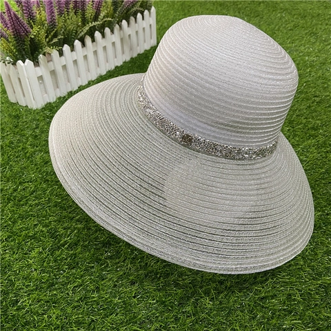 Cappello Di Paglia Donna Tesa Larga Fascia Strass Estate Spiaggia Traspirante Elegante Viaggio