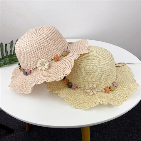 Mädchen Strohhut Sonnenhut Mit Breiter Wellenrand Bunte Stern Blumen Dekoration Für Sommer Strand Urlaub