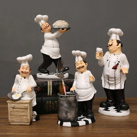 Figurine De Chef Gros Européen Statue En Résine Ornement De Bureau Décoration De Cuisine Café Restaurant Sculpture Boulangerie