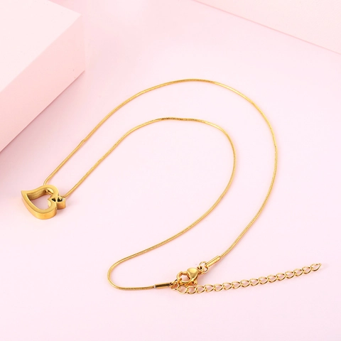 Set Gioielli Collana Catena Serpente Ciondolo Cuore Cavo E Orecchini Con Fiocco Acciaio Inossidabile Titanio Minimalista Donna