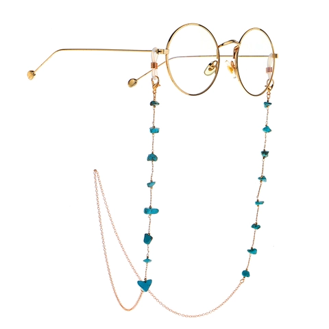 Bohemian Glasses Chain With Metal Link And Irregular Turquoise Beads Anti-slip Eyeglass Strap For Sunglasses